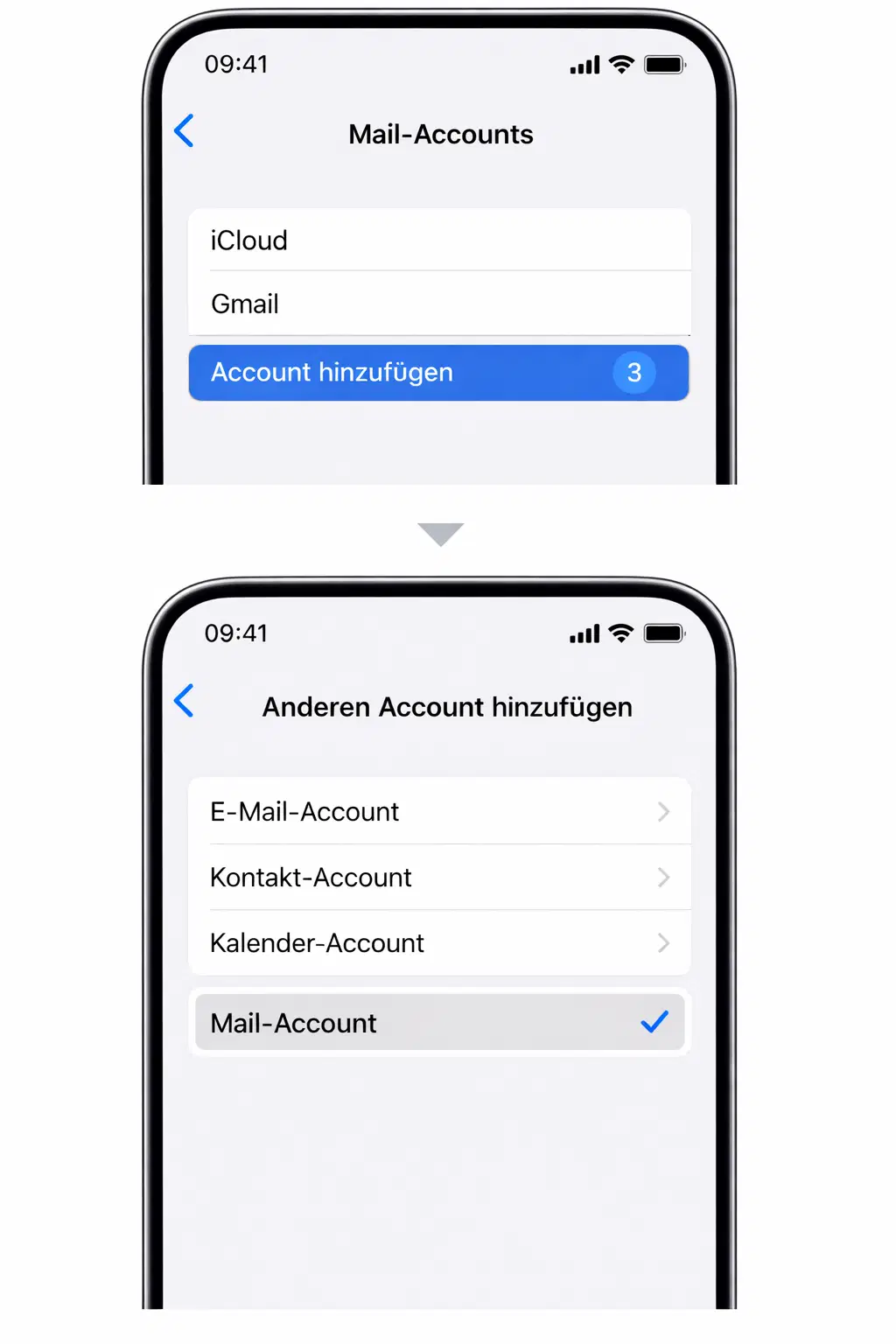 iPhone Mail-Accounts mit Account hinzufügen und Mail-Account