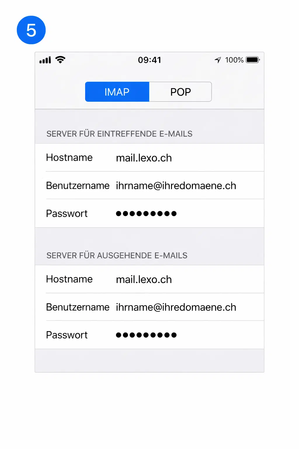 iPhone IMAP-Konfiguration für mail.lexo.ch
