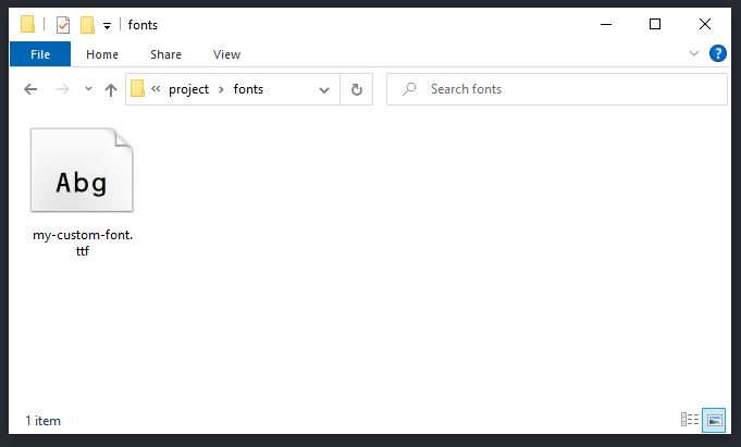 Image 1 - custom font file is inside fonts folder